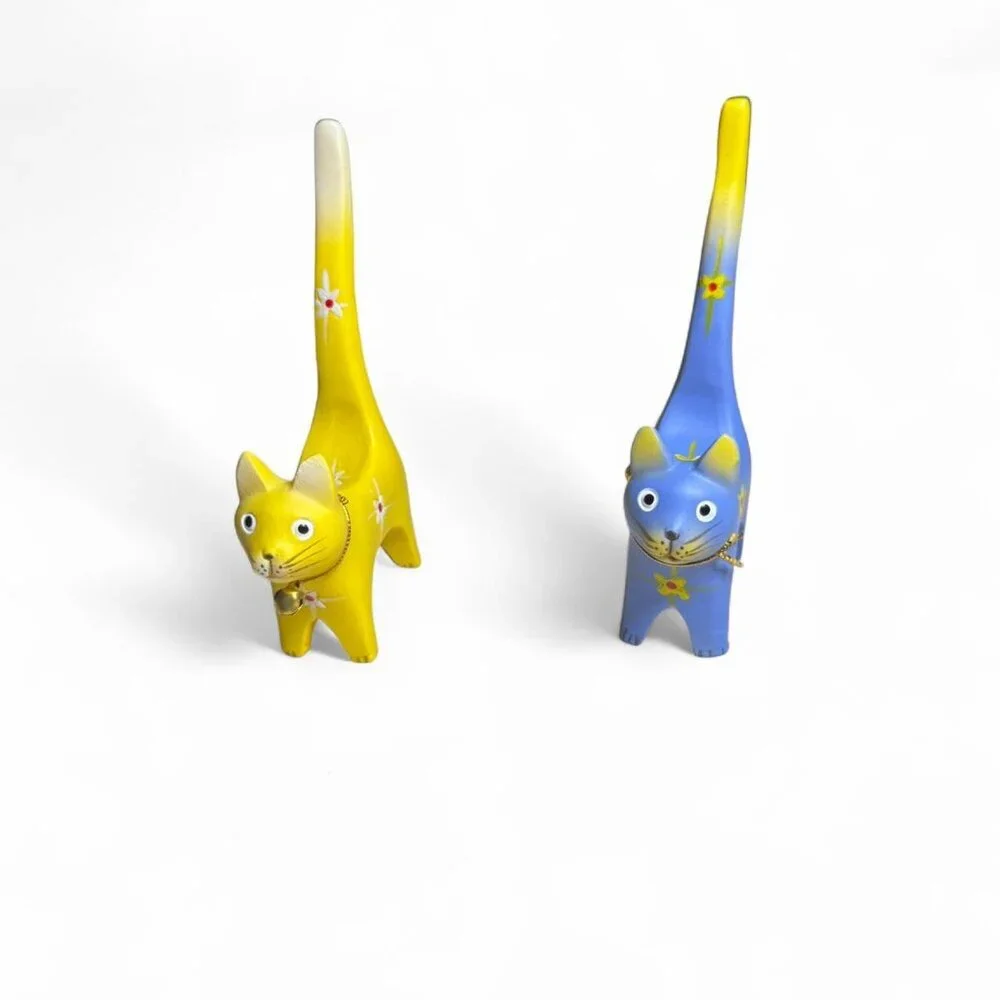 2 VTG Wooden Cat Ring Holders